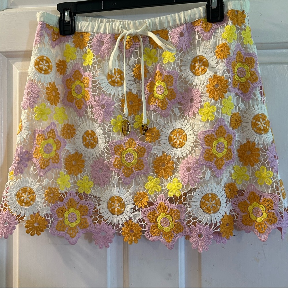 Zara Crochet Floral Mini Skirt - Yellow Pink White